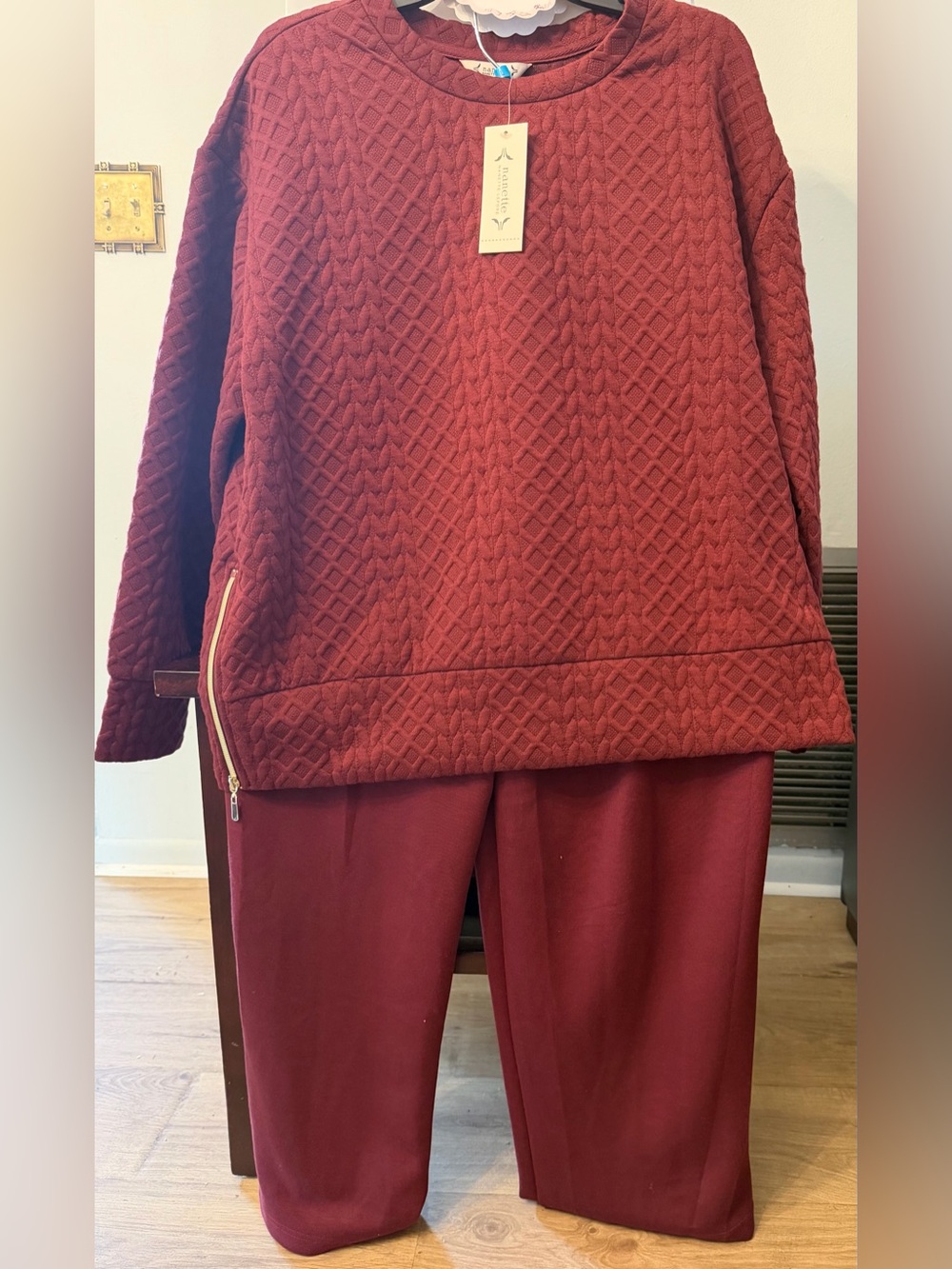 Nanette Lepore Quilted Crewneck Two-Piece Set in Deep Burgundy